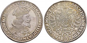KAISER FERDINAND III. 1637-1657 
 Münzstätte Breslau 
 Taler 1650, Breslau. Münzmeister Georg Hübner. 28.48 g. F.u.S. 350. Dav. 3219. Sehr schön-vor...