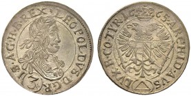 KAISER LEOPOLD I. 1657-1705 
 Münzstätte Neuburg am Inn 
 Groschen 1665, Neuburg am Inn. 1.63 g. Herinek 1573. Selten / Rare. Vorzüglich / Extremely...