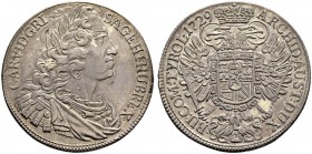 KAISER KARL VI. 1711-1740 
 Münzstätte Prag 
 Halbtaler 1729, Prag. Ohne Münzmeisterzeichen. 14.36 g. Dietiker 1005. Herinek 494. Dunkle Patina. Fas...