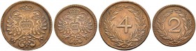 KAISER KARL VI. 1711-1740 
 Medaillen Kaiser Karls VI. 
 Kupfermarken o. J. (um 1730). 4 Kreuzer und 2 Kreuzer. Hausgeld des Pester Invalidenhauses....