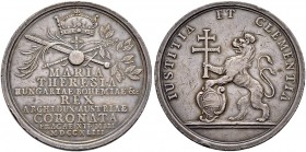 KAISERIN MARIA THERESIA, 1740-1780 
 Medaillen Kaiserin Maria Theresias 
 Silbermedaille 1743. Auf ihre böhmische Krönung in Prag. Unsigniert. Krone...
