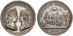 KAISERIN MARIA THERESIA, 1740-1780 
 Medaillen Kaiserin Maria Theresias 
 Silbermedaille 1751. Auf den Besuch des Kaiserpaares in den ungarischen Be...