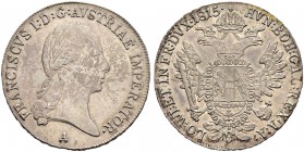 KAISER FRANZ II. (I.), 1792-1835 
 Münzstätte Wien 
 Halbtaler 1815, Wien. 14.02 g. Herinek 400. J. 174. Vorzüglich / Extremely fine.