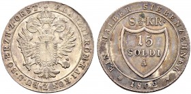 KAISER FRANZ II. (I.), 1792-1835 
 Münzstätte Wien 
 15 Soldi 1802, Wien. 5.57 g. J. 147. Fast vorzüglich / About extremely fine.