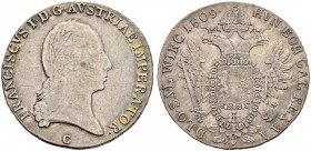 KAISER FRANZ II. (I.), 1792-1835 
 Münzstätte Prag 
 Halbtaler 1809, Prag. 13.91 g. Dietiker 1142. Herinek 395. Selten / Rare. Sehr schön / Very fin...