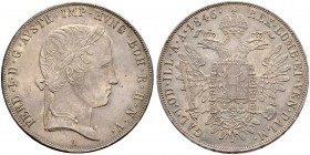 KAISER FERDINAND I. 1835-1848 
 Münzstätte Wien 
 Taler 1846, Wien. 28.13 g. J. 246. Kahnt 345. Dav. 14. Etwas unregelmässige Tönung. Vorzüglich / E...