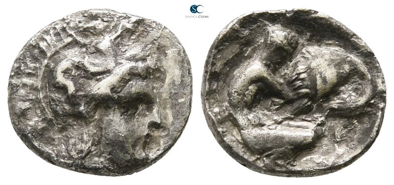 Calabria. Tarentum circa 380-325 BC. 
Diobol AR

11 mm., 1.06 g.



nearl...