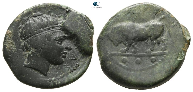 Sicily. Gela circa 420-405 BC. 
Tetras or Trionkion Æ

18 mm., 3.87 g.


...