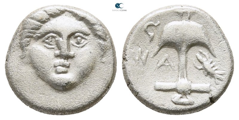 Thrace. Apollonia Pontica circa 450-350 BC. 
Diobol AR

10 mm., 1.22 g.


...