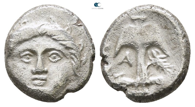 Thrace. Apollonia Pontica circa 450-350 BC. 
Diobol AR

10 mm., 1.13 g.


...
