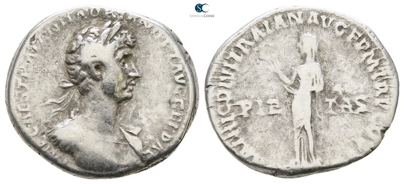 Hadrian AD 117-138. Rome
Denarius AR

18 mm., 3.07 g.



nearly very fine