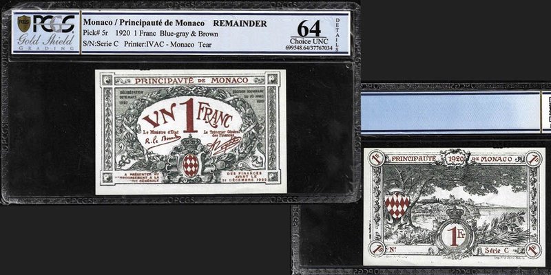 Monaco
Albert Ier 1889-1922
Billet de 1 Franc Blue, 1920
Ref : G. MCc, Pick 5...