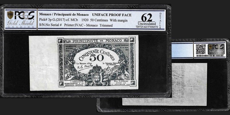 Monaco
Albert Ier 1889-1922
Billet Uniface de 50 centimes, sans numéro et sans...
