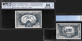 Monaco
Albert Ier 1889-1922
Billet de 50 centimes, sans numéro et sans série, 1920, ESSAI NON REMBOURSABLE
Ref : G.MCb, Pick 3s
Conservation : PCG...