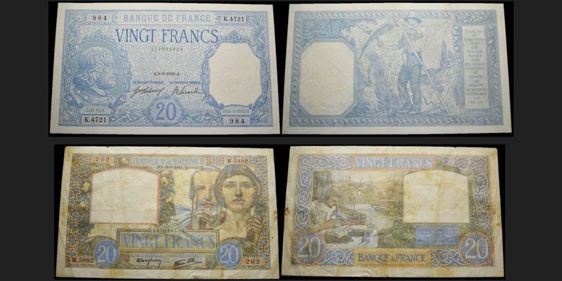 France
20 francs type 1916 Bayard, 8.06.1918
Ref : F11.3
Conservation : AU
...