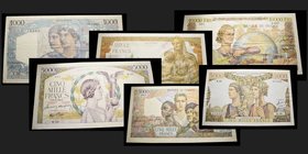 France
1000 francs type 1927, Ceres et Mercure, 25.04.1927, Ref : F37.1, Conservation : AU
1000 francs type 1927 modifié, 16.11.1939, Ref : F38.39, ...