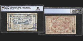 Imperial Chinese Railways
1 Dollar, Peiyang Branch, 1895
Ref : Pick A56a, SM-P34-1
Serial number : 17130
Conservation : PCGS VF25
Printed by Barc...
