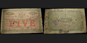 Chartered Bank of India, Australia & China 
5 Dollars 1.10.1927 
Ref : Pick S184
Serial Number : F/S 371794
Conservation : VF
All of the notes of...