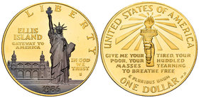 United States. 1 dollar. 1986. San Francisco. S. (Km-214 variante). Ag. 31,11 g. Gold Plated and Ruthenium Edition. Ellis Island. UNC. Est...75,00.