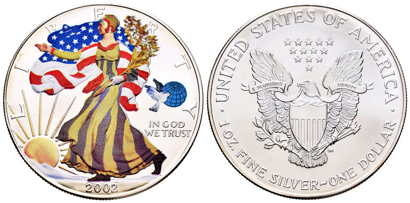 United States. 1 dollar. 2002. Ag. 31,11 g. Coloured Edition. Marca: Paloma y mu...