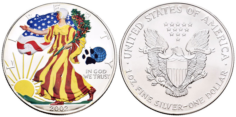 United States. 1 dollar. 2002. Ag. 31,11 g. Coloured Edition. Marca: Huella de o...