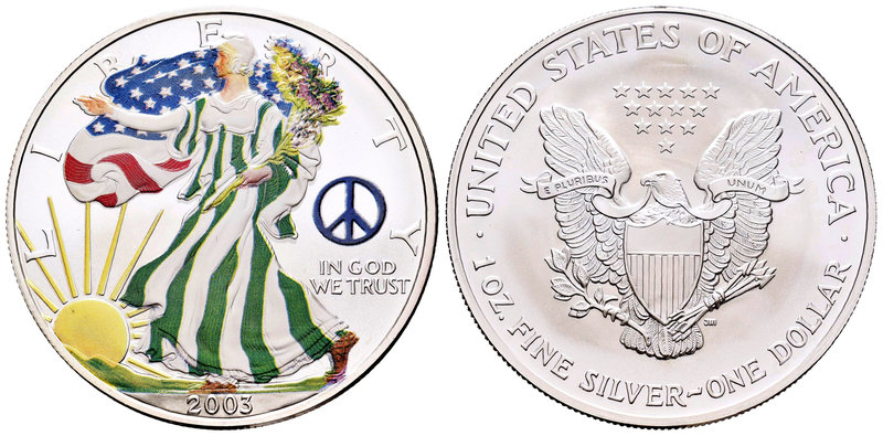 United States. 1 dollar. 2003. Ag. 31,11 g. Coloured Edition. Marca: Símbolo de ...