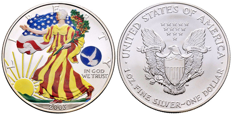 United States. 1 dollar. 2003. Ag. 31,11 g. Coloured Edition. Marca: Paloma de l...