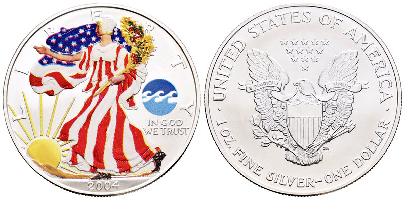 United States. 1 dollar. 2004. Ag. 31,11 g. Coloured Edition. Marca: Mar y olas....