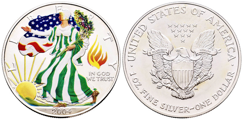 United States. 1 dollar. 2004. Ag. 31,11 g. Coloured Edition. Marca: Llama. UNC....