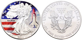 United States. 1 dollar. 2014. Ag. 31,11 g. Coloured Edition. Space Shuttle. UNC. Est...40,00.