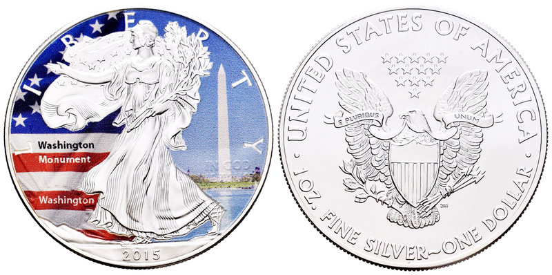 United States. 1 dollar. 2015. Ag. 31,11 g. Coloured Edition. Wahington Monument...
