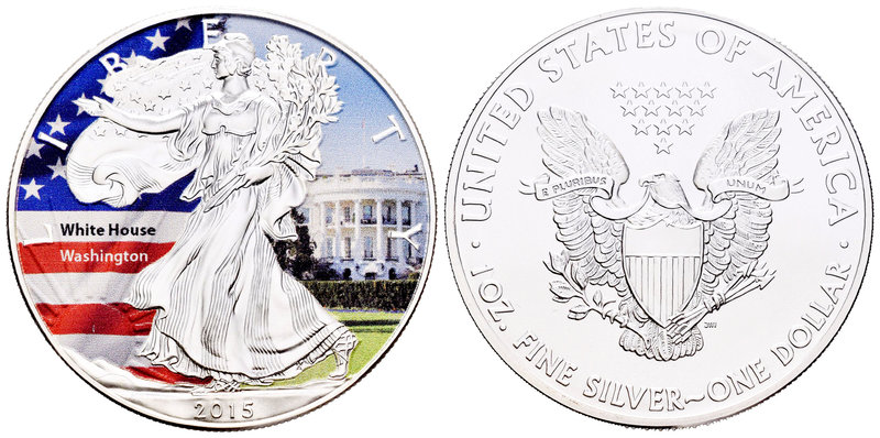 United States. 1 dollar. 2015. Ag. 31,11 g. Coloured Edition. White House. UNC. ...