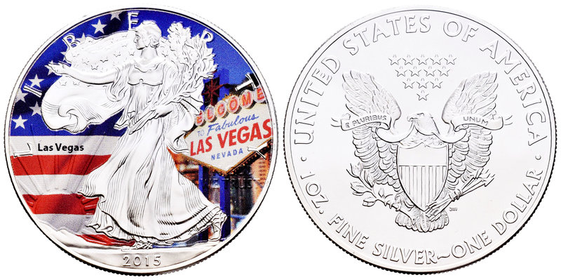 United States. 1 dollar. 2015. Ag. 31,11 g. Coloured Edition. Las Vegas. UNC. Es...