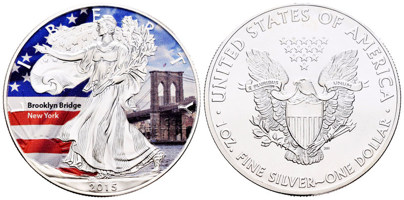 United States. 1 dollar. 2015. Ag. 31,11 g. Coloured Edition. Brooklyn Bridge. U...