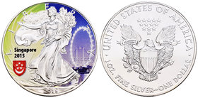 United States. 1 dollar. 2015. Ag. 31,11 g. Coloured Edition. Singapore. UNC. Est...40,00.