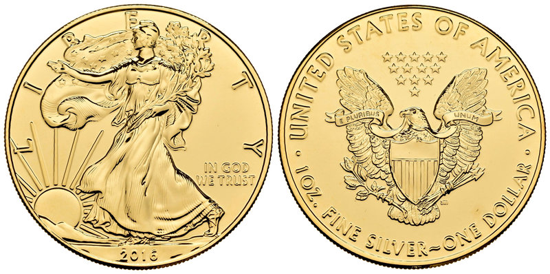United States. 1 dollar. 2016. Ag. 31,11 g. Gold Plated Edition. Con certificado...