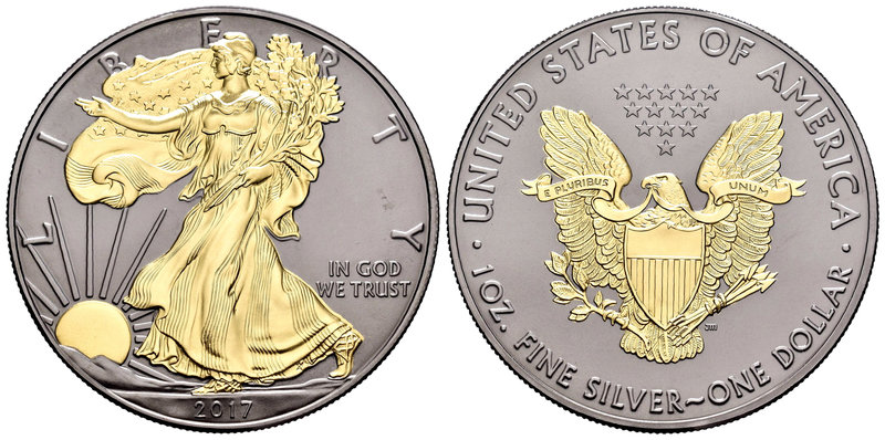 United States. 1 dollar. 2017. (Km-227). Ag. 31,11 g. Gold Plated and Ruthenium....