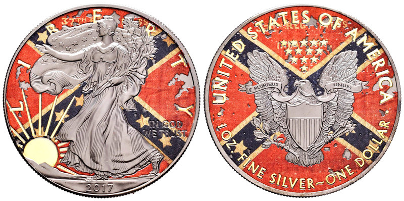 United States. 1 dollar. 2017. Ag. 31,11 g. Coloured Edition. Confederate Flag. ...