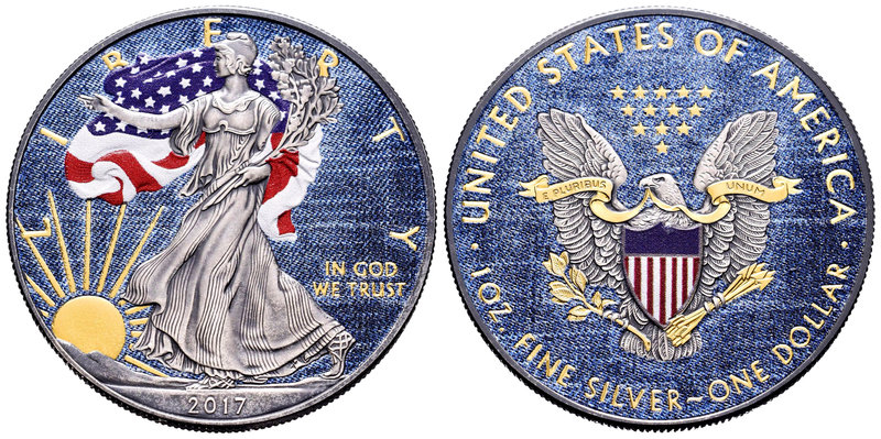 United States. 1 dollar. 2017. Ag. 31,11 g. Coloured Edition. United States Flag...