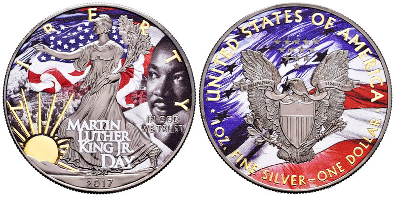 United States. 1 dollar. 2017. Ag. 31,11 g. Coloured Edition. Martin Luther King...