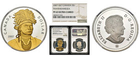 Canada. Elizabeth II. 1 dollar. 2007. (Km-653a). Ag. Thayendanegea. Parial gold plated. Encapsulada por NCG como PF 63 ULTRA CAMEO. Est...50,00.