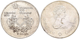 Canada. Elizabeth II. 5 dollars. 1974. (Km-89). Ag. 24,30 g. Olimpyc Games. Montreal 1974. UNC. Est...20,00.