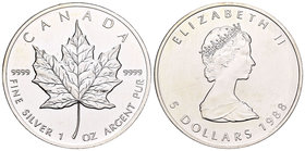 Canada. Elizabeth II. 5 dollars. 1988. Maple Leaf. (Km-163). Ag. 31,39 g. Raya. Almost UNC. Est...18,00.