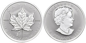 Canada. Elizabeth II. 5 dollars. 2005. Maple Leaf. (Km-625). Ag. 31,10 g. Marca privada: tulipán. PR. Est...40,00.
