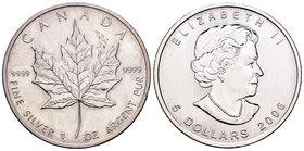 Canada. Elizabeth II. 5 dollars. 2006. Maple Leaf. (Km-625). Ag. 31,10 g. UNC. Est...25,00.