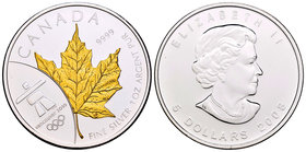 Canada. Elizabeth II. 5 dollars. 2008. Maple Leaf. (Km-800a). Ag. 31,11 g. Parial gold plated. Olympic Games. Vancouver 2010. UNC. Est...45,00.