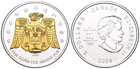 Canada. Elizabeth II. 5 dollars. 2009. (Km-863a). Ag. 31,11 g. Partial Gold Plated. Olympic Games. Vancouver 2010. Totem. UNC. Est...40,00.
