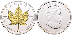 Canada. Elizabeth II. 5 dollars. 2011. Maple Leaf. Ag. 31,11 g. Partial Gold Plated. UNC. Est...45,00.