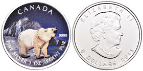 Canada. Elizabeth II. 5 dollars. 2011. (Km-1109 variante). Ag. 31,11 g. Coloured Edition. Polar bear. UNC. Est...40,00.