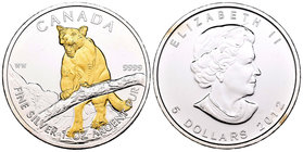 Canada. Elizabeth II. 5 dollars. 2012. (Km-1164 variante). Ag. 31,11 g. Partial Gold Plated. Cougar. UNC. Est...30,00.